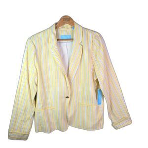Draper James RSVP Blazer Yellow Blue Stripe XL Linen Coastal Grandmother